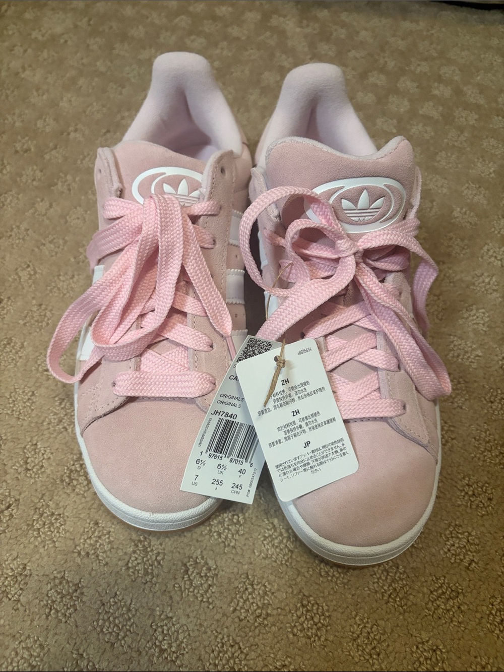adidas Women’s Light Pink Campus Suede Lace-Up Sneakers